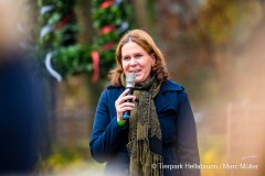Verena Dietl, Bürgermeisterin von München und Aufsichtsratsvorsitzende des Tierparks ist am Freitag (29.10.2021) während dem Richtfest auf der neuen Löwenanlage im Tierpark Hellabrunn in München zu sehen. Foto: Marc Müller/Tierpark Hellabrunn
