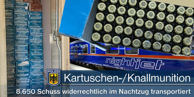 Kartuschen- und Knallmunition im Personenzug transportiert