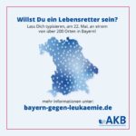 Größte Typisierungsaktion Bayerns - über 200 Orte sind aktiv gegen Leukämie am 22. Mai 2019