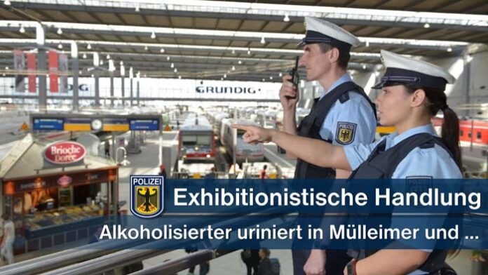 Exhibitionistische Handlung am Hauptbahnhof - Mülleimerpinkler zeigt Geschlechtsteil Exhibitionistische Handlung am Hauptbahnhof - Mülleimerpinkler zeigt Geschlechtsteil