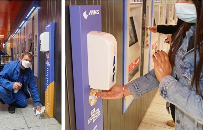 Erste Hygienestationen im U-Bahnhof Marienplatz