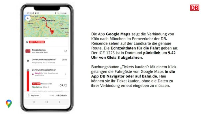 Google und DB zeigen Live-Auskünfte zu Zügen und vereinfachen Ticketbuchung Google und DB zeigen Live-Auskünfte zu Zügen und vereinfachen Ticketbuchung