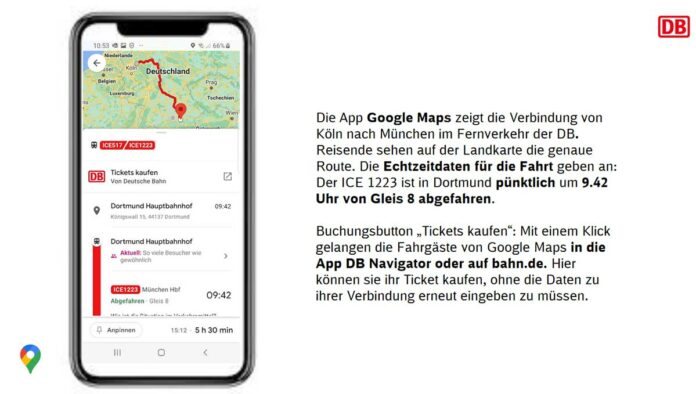 Google und DB zeigen Live-Auskünfte zu Zügen und vereinfachen Ticketbuchung