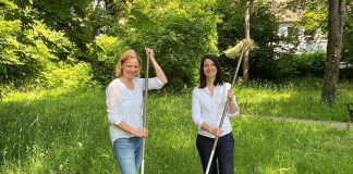 Weg von lauten fossilen Laubbläsern