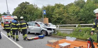 Skoda rammt Fahrbahntrenner