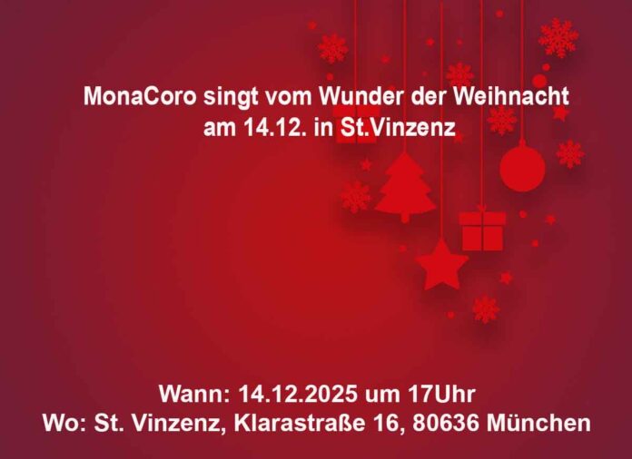 MonaCoro singt vom Wunder der Weihnacht - am 14.12. in St.Vinzenz MonaCoro singt vom Wunder der Weihnacht - am 14.12. in St.Vinzenz