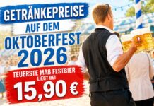 Getränkepreise auf dem Oktoberfest 2026 – Teuerste Maß Festbier liegt bei 15,90 Euro Getränkepreise auf dem Oktoberfest 2026 - Teuerste Maß Festbier liegt bei 15,90 Euro